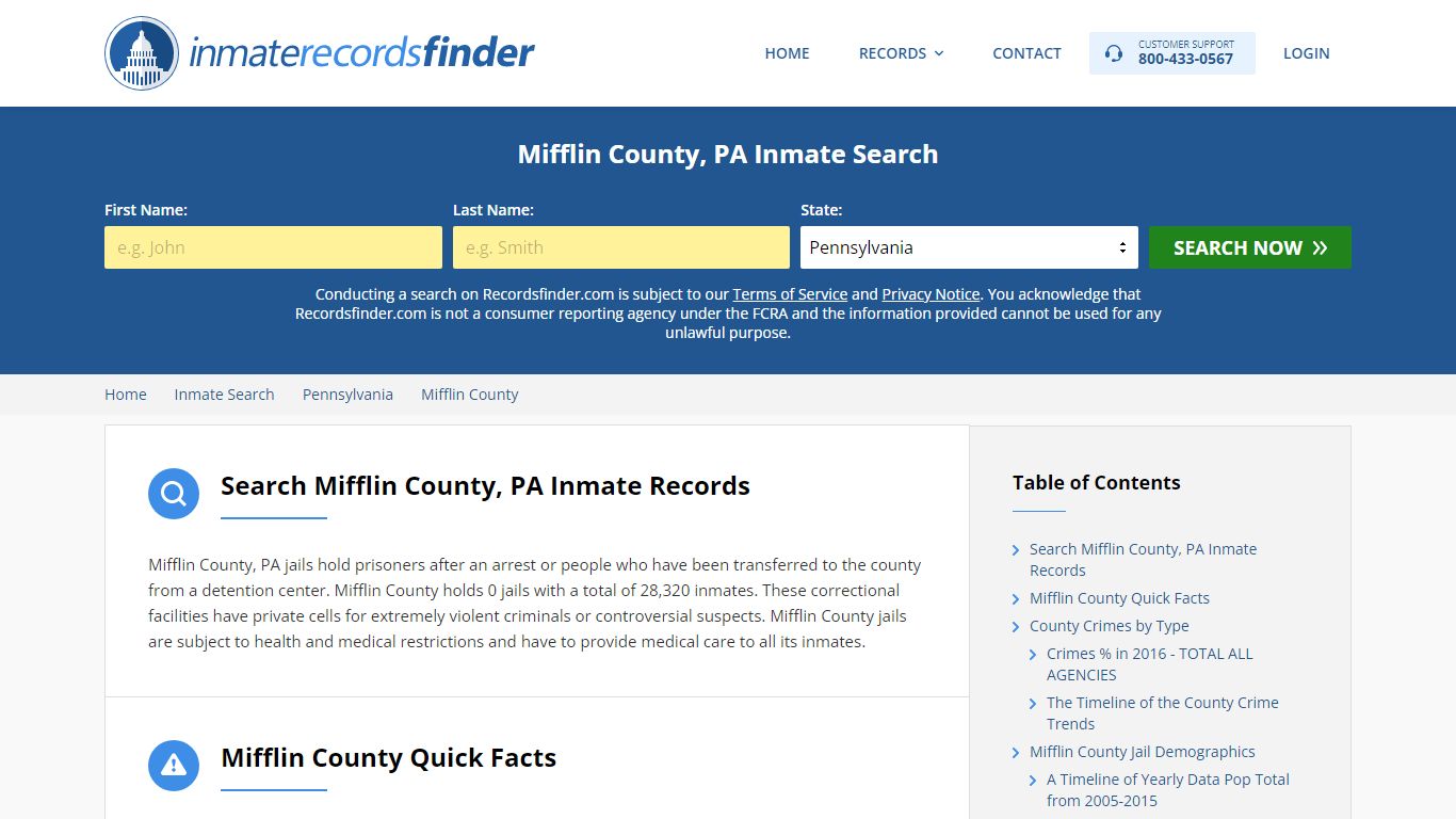 Mifflin County, PA Inmate Lookup & Jail Records Online